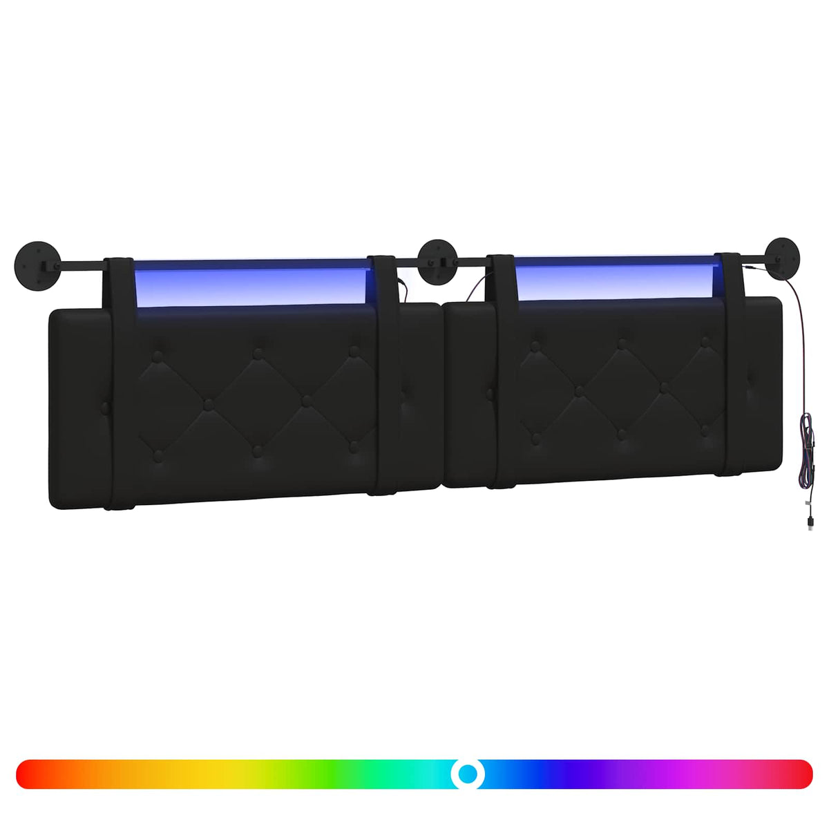 Hængende sengegavl Med LED-lys Sort Kunstlæder