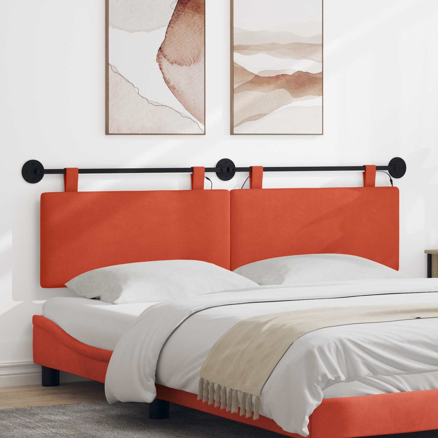 Hængende sengegavl Rød orange Velourstof