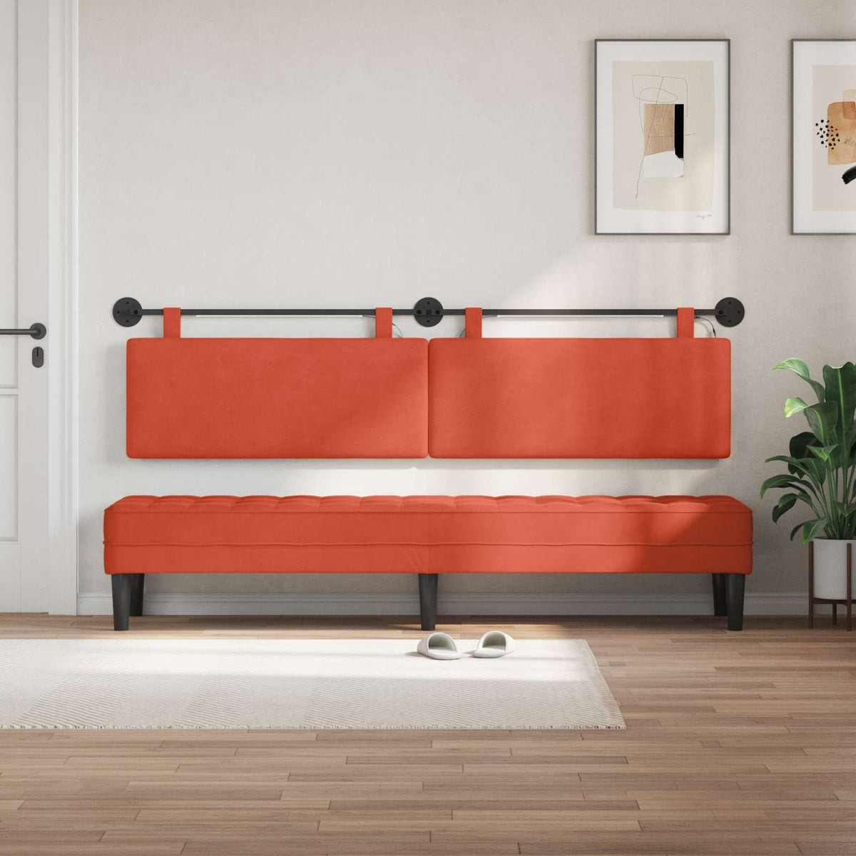 Hængende sengegavl Rød orange Velourstof
