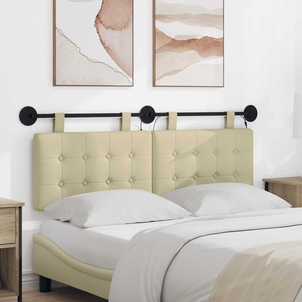 Hængende sengegavl Med LED-lys Cremefarvet Kunstlæder