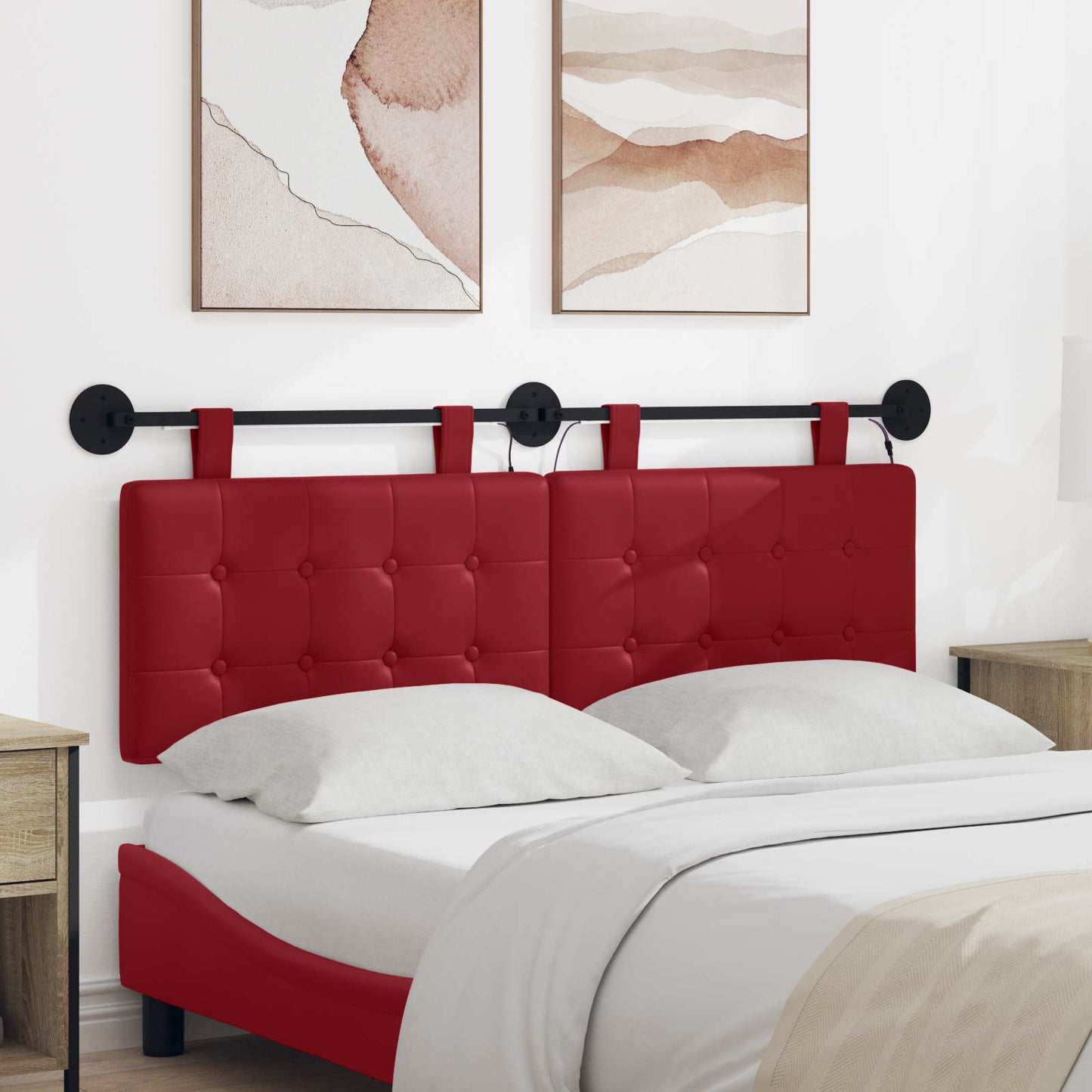 Hængende sengegavl Med LED-lys Vinrød Kunstlæder