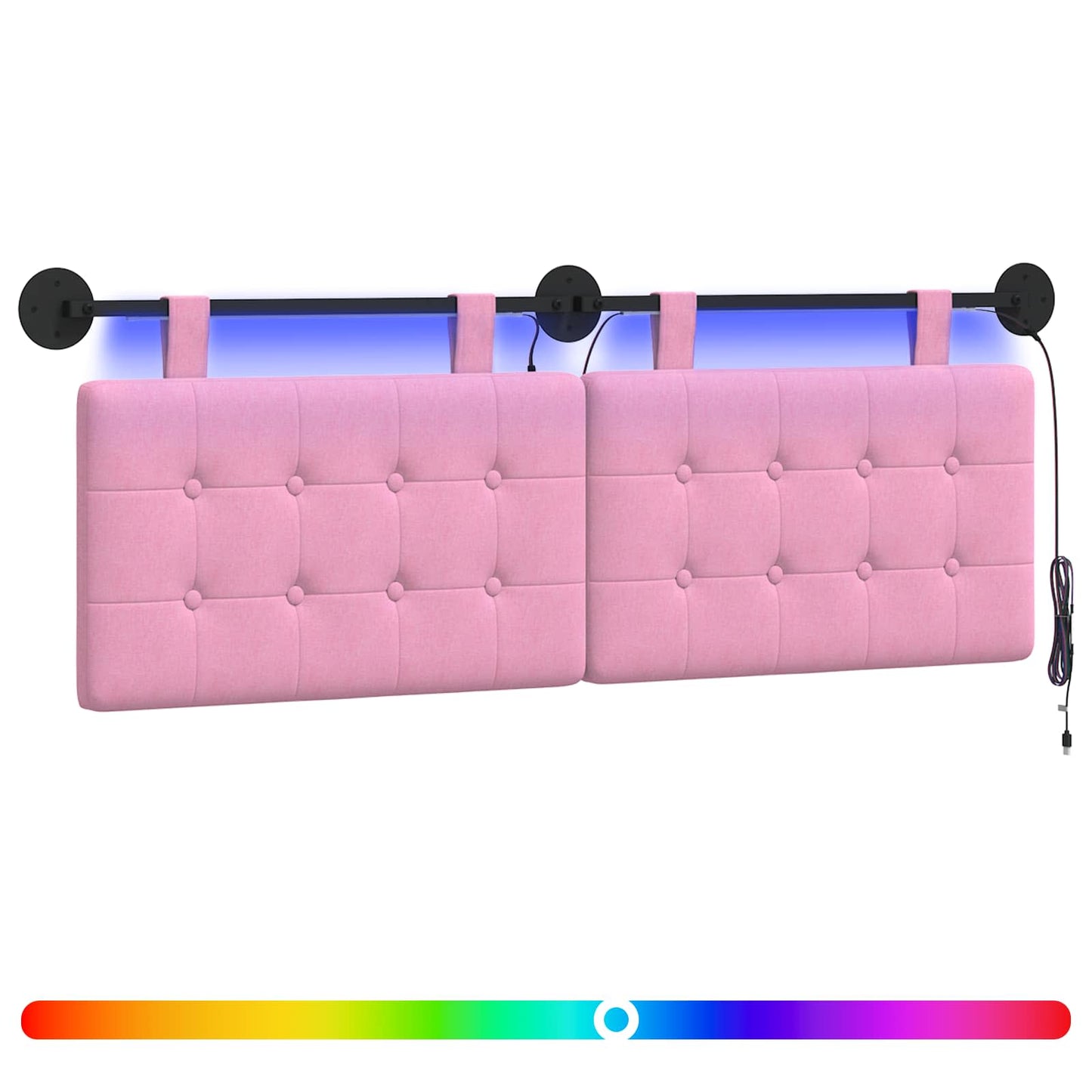Hængende sengegavl Med LED-lys Lyserød Stof