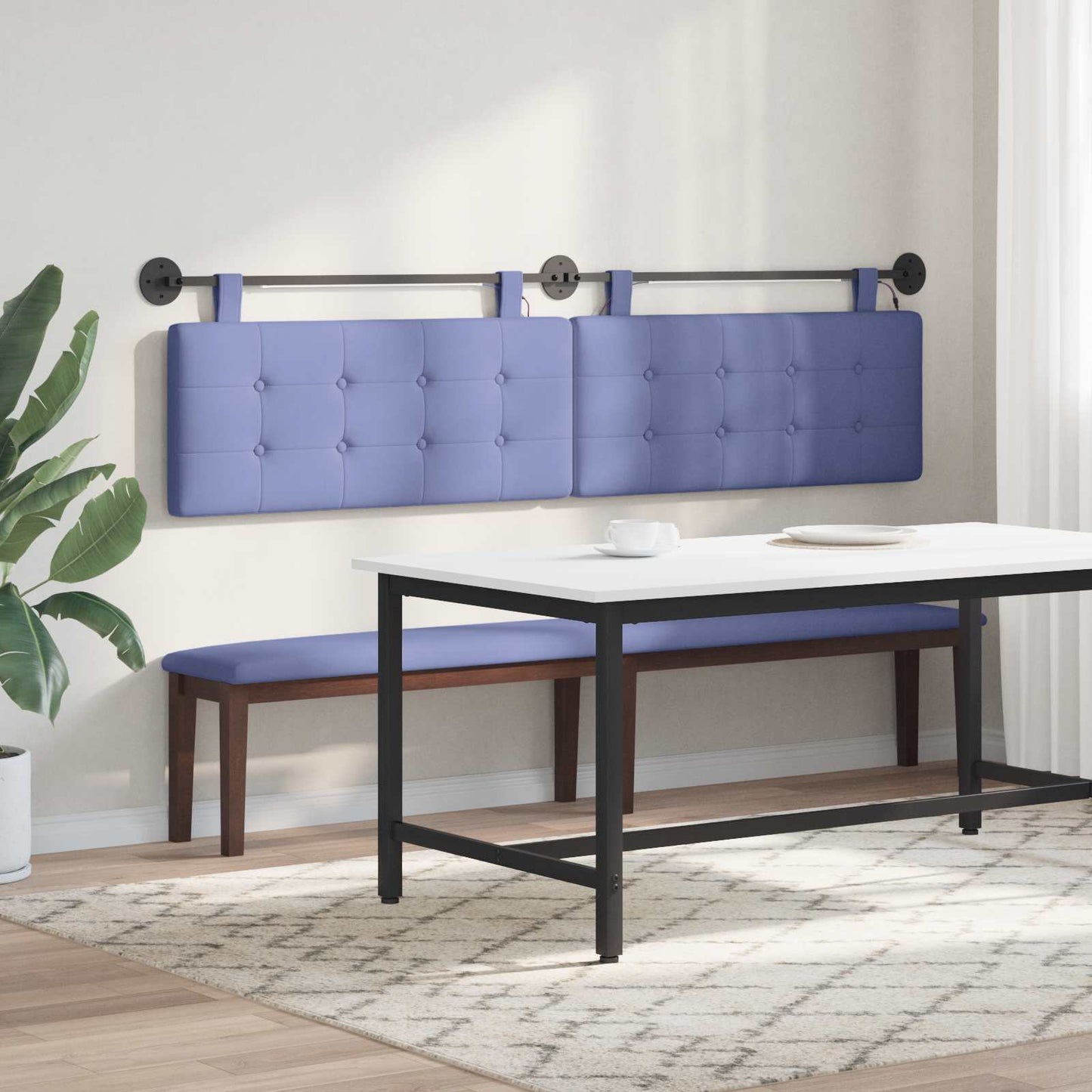 Hængende sengegavl Med LED-lys Jeans blå Stof
