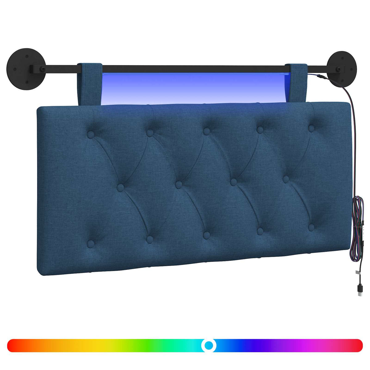 Hængende sengegavl Med LED-lys Blå Stof