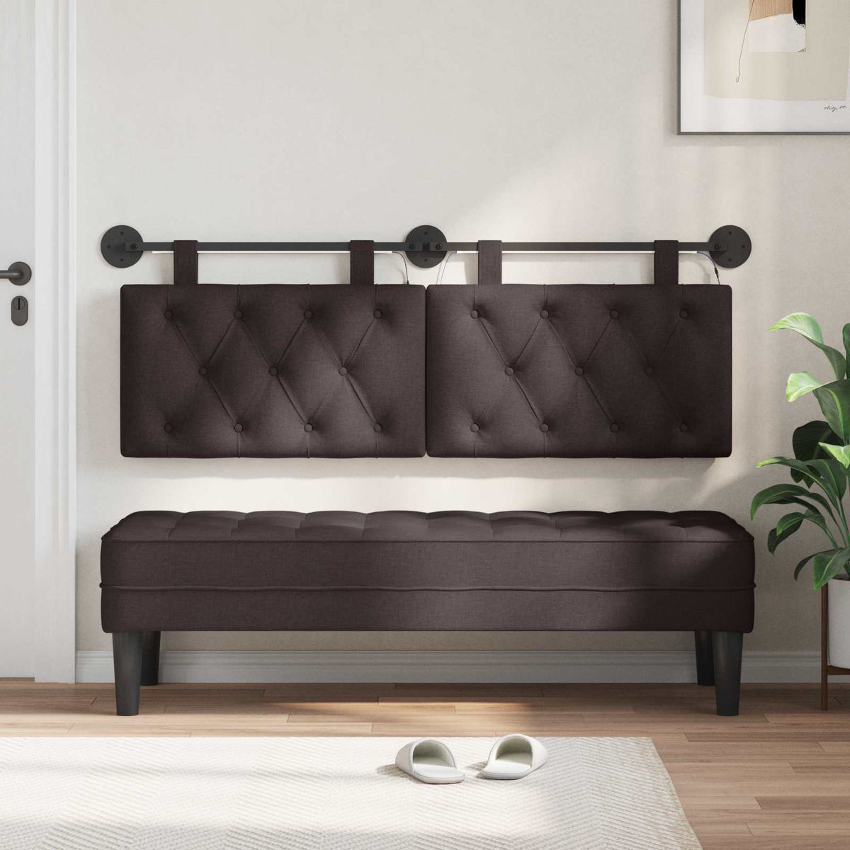 Hængende sengegavl Med LED-lys Mørk Brun Stof