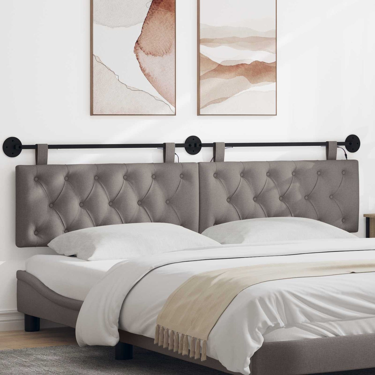 Hængende sengegavl Gråbrun Stof