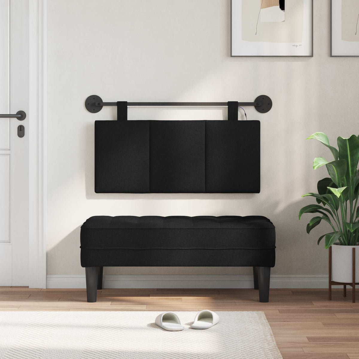 Hængende sengegavl Med LED-lys Sort Stof