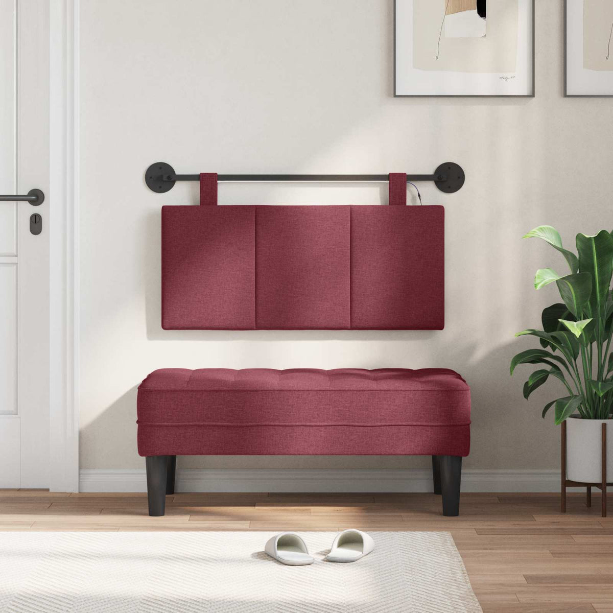 Hængende sengegavl Med LED-lys Vinrød Stof