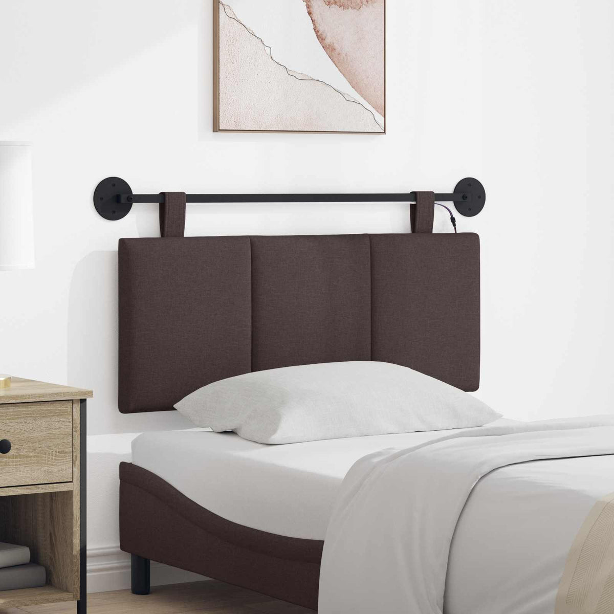 Hængende sengegavl Med LED-lys Mørk Brun Stof