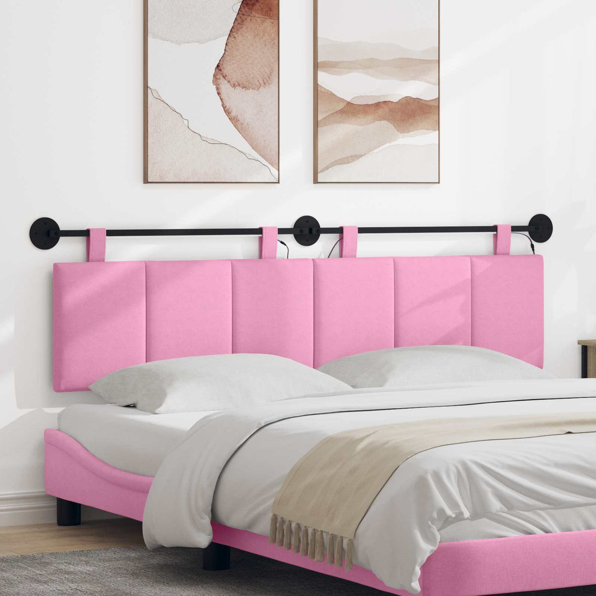 Hængende sengegavl Med LED-lys Lyserød Stof