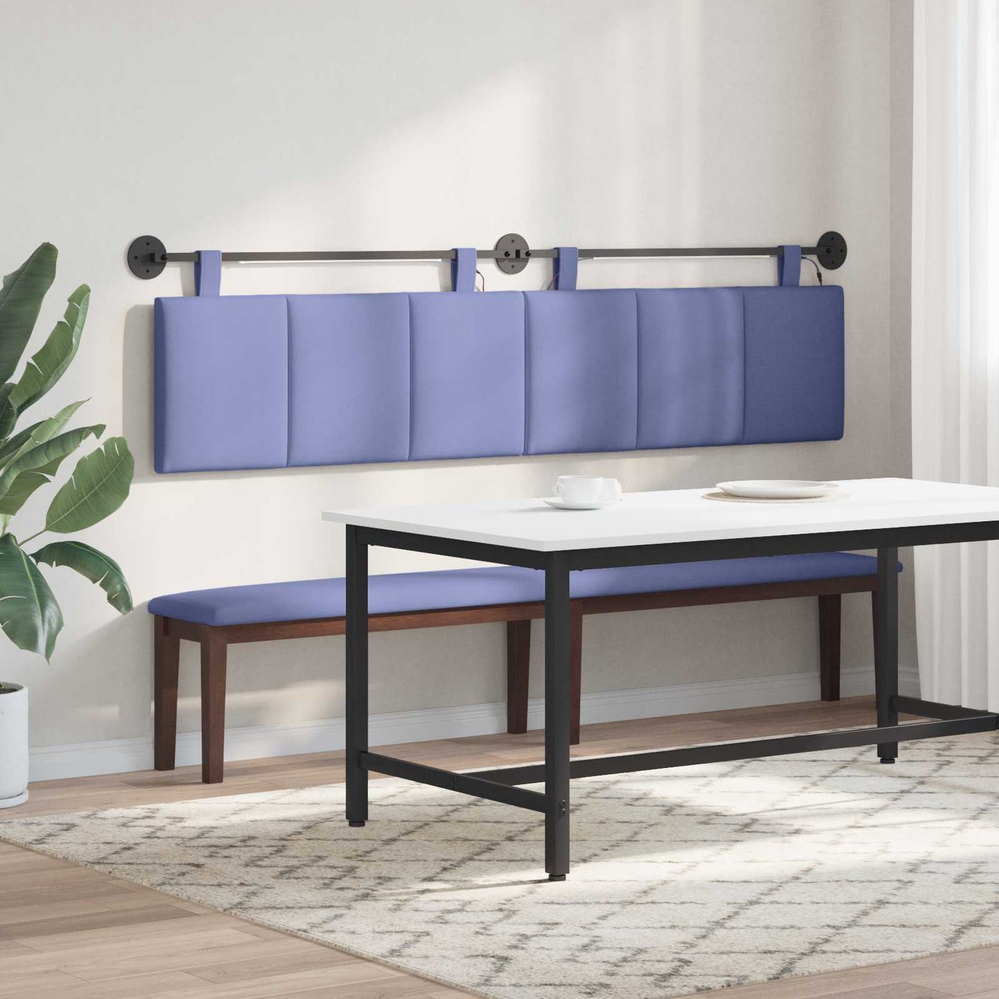 Hængende sengegavl Med LED-lys Jeans blå Stof