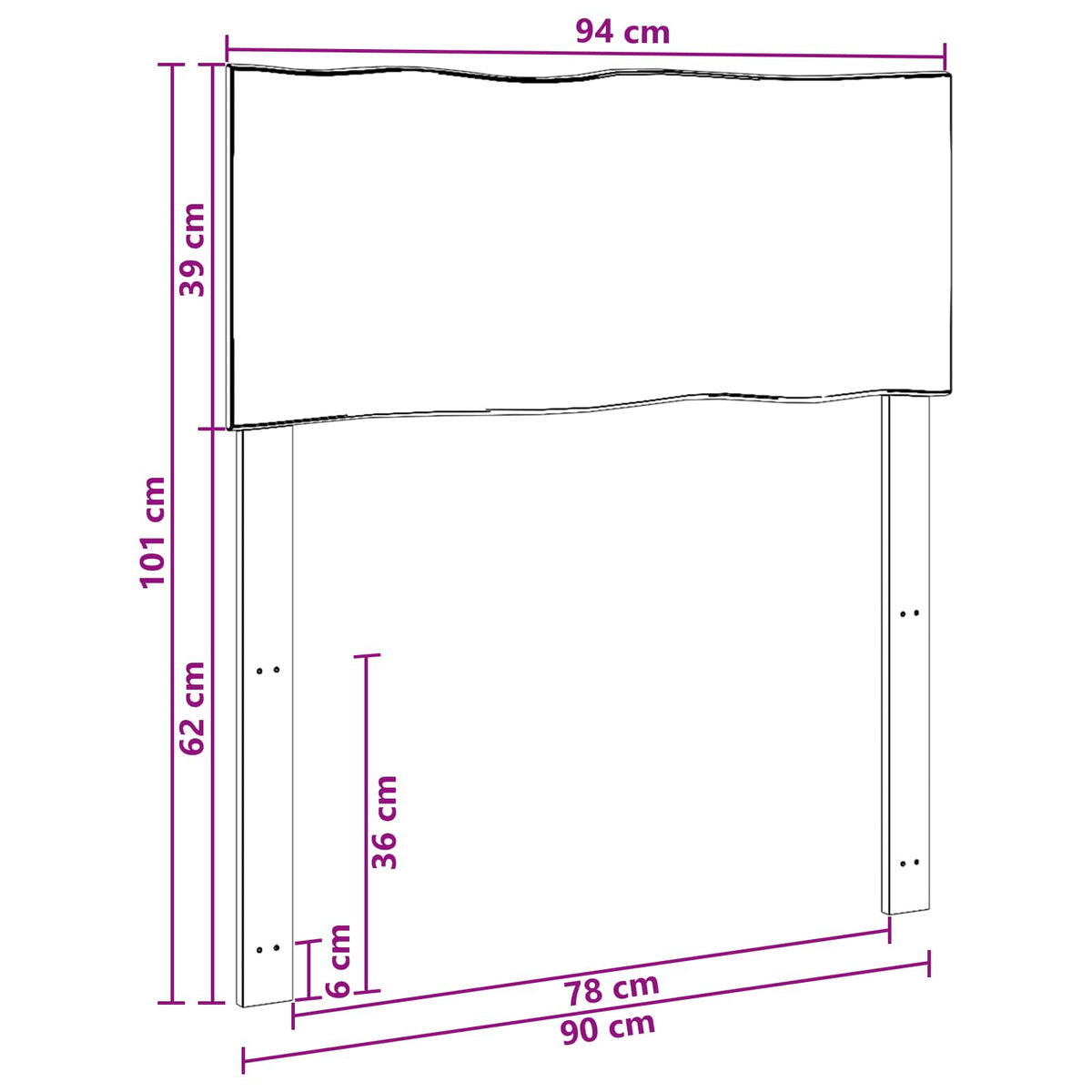 Sengegavl med naturkant ROSTOCK Mørk Brun 90 cm