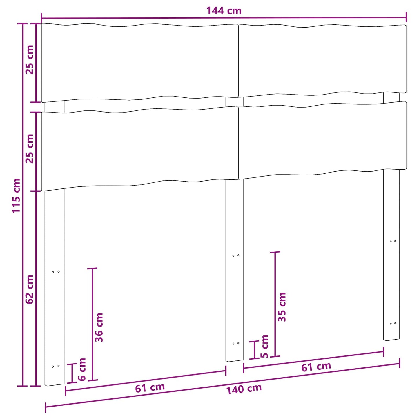 Sengegavl med levende kant ROSTOCK Mørk Brun 140 cm