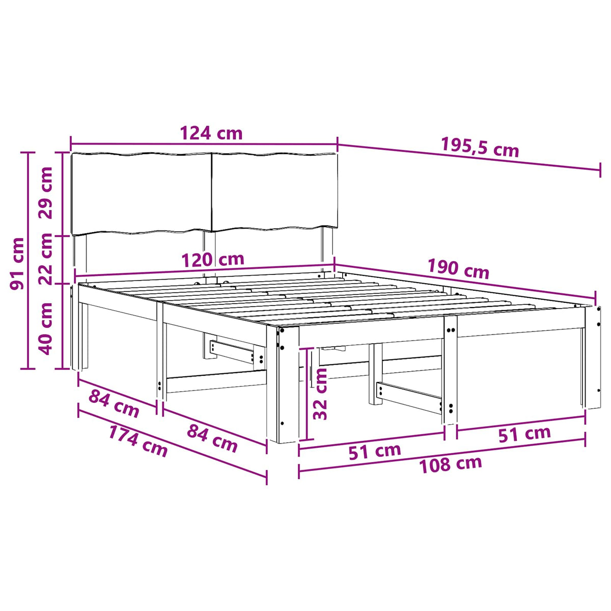 Dobbelt Sengestel med Hovedgærde ROSTOCK Hvid 120 x 190 cm