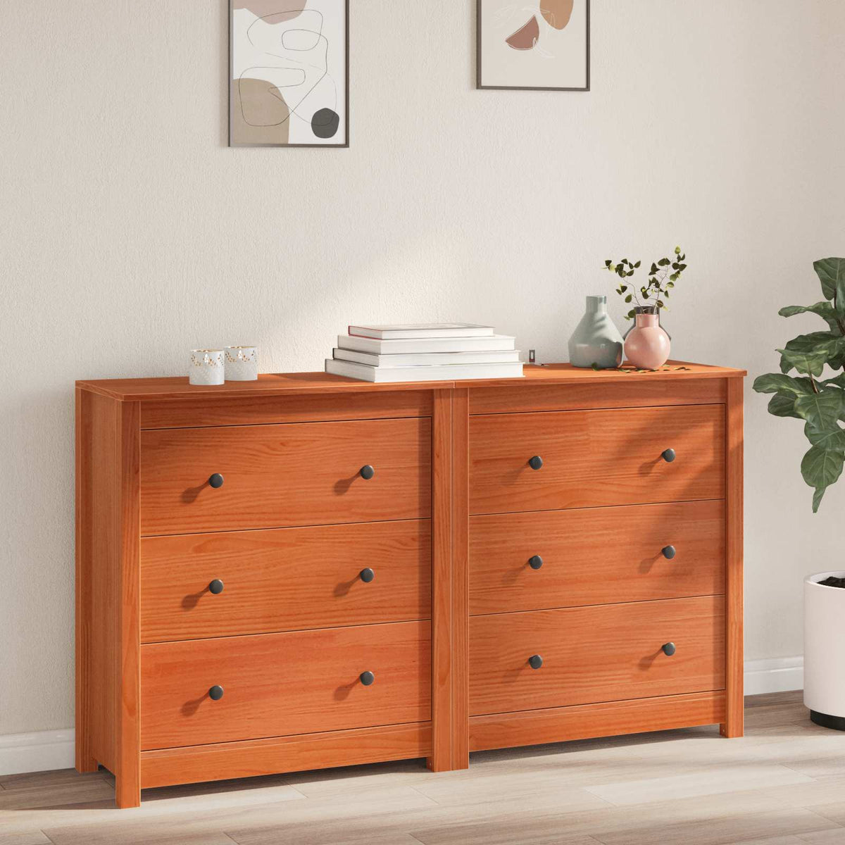 Sideboard 2 stk. VoksBrun 140 x 35 x 80 cm Massivt fyrretræ