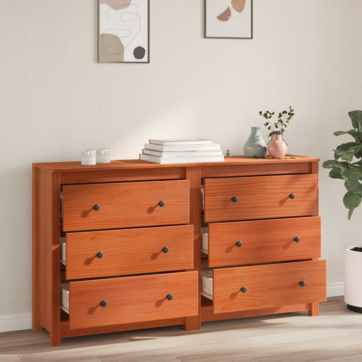 Sideboard 2 stk. VoksBrun 140 x 35 x 80 cm Massivt fyrretræ