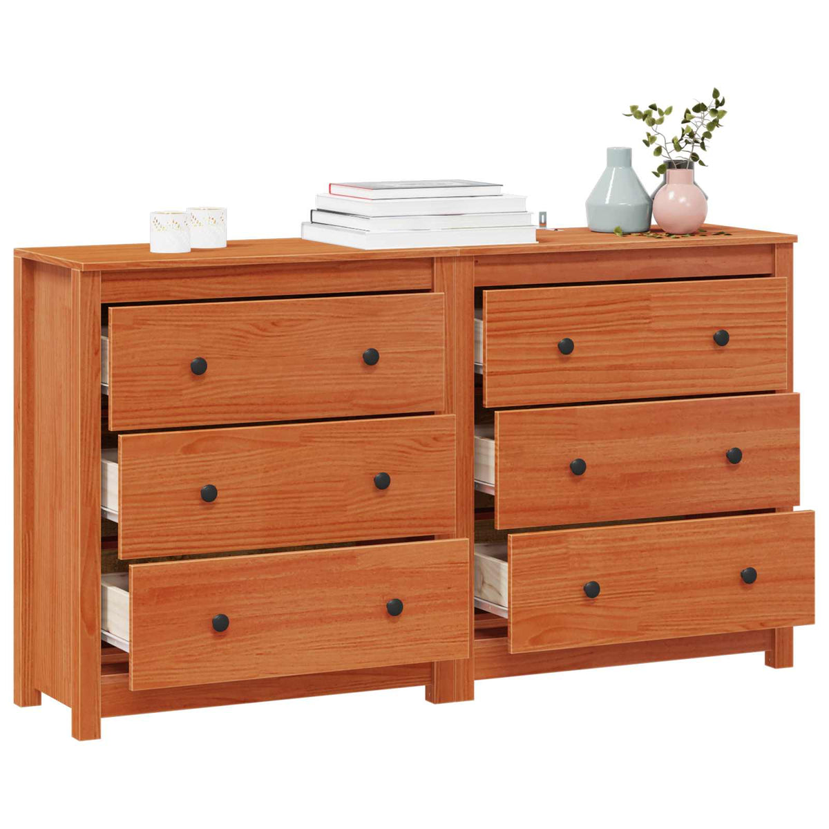 Sideboard 2 stk. VoksBrun 140 x 35 x 80 cm Massivt fyrretræ