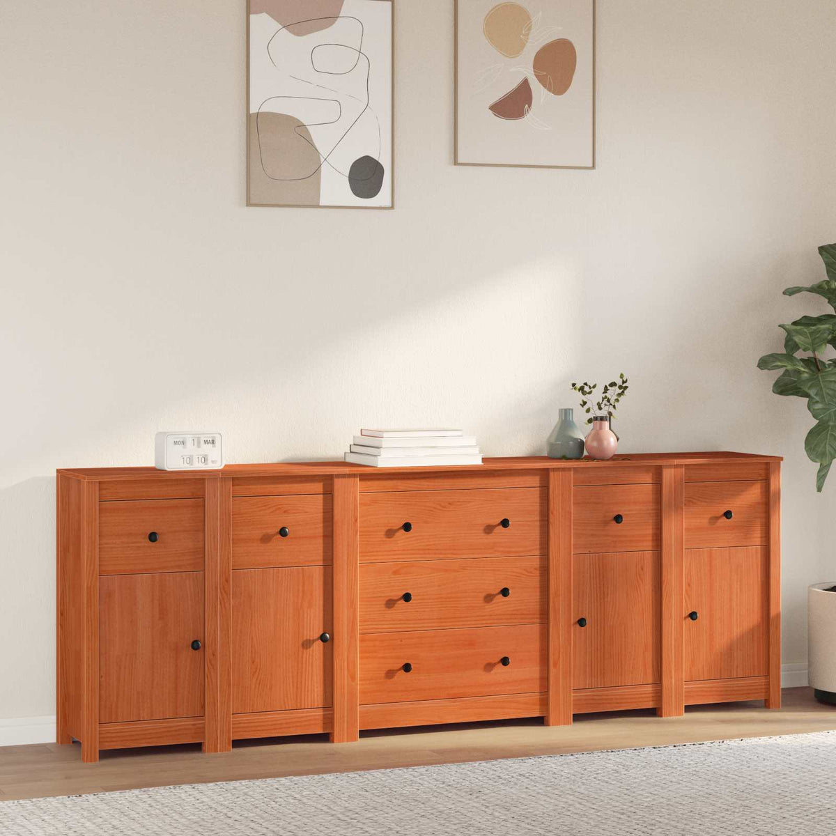 Sideboard 5 stk. VoksBrun 226 x 35 x 80 cm Massivt fyrretræ