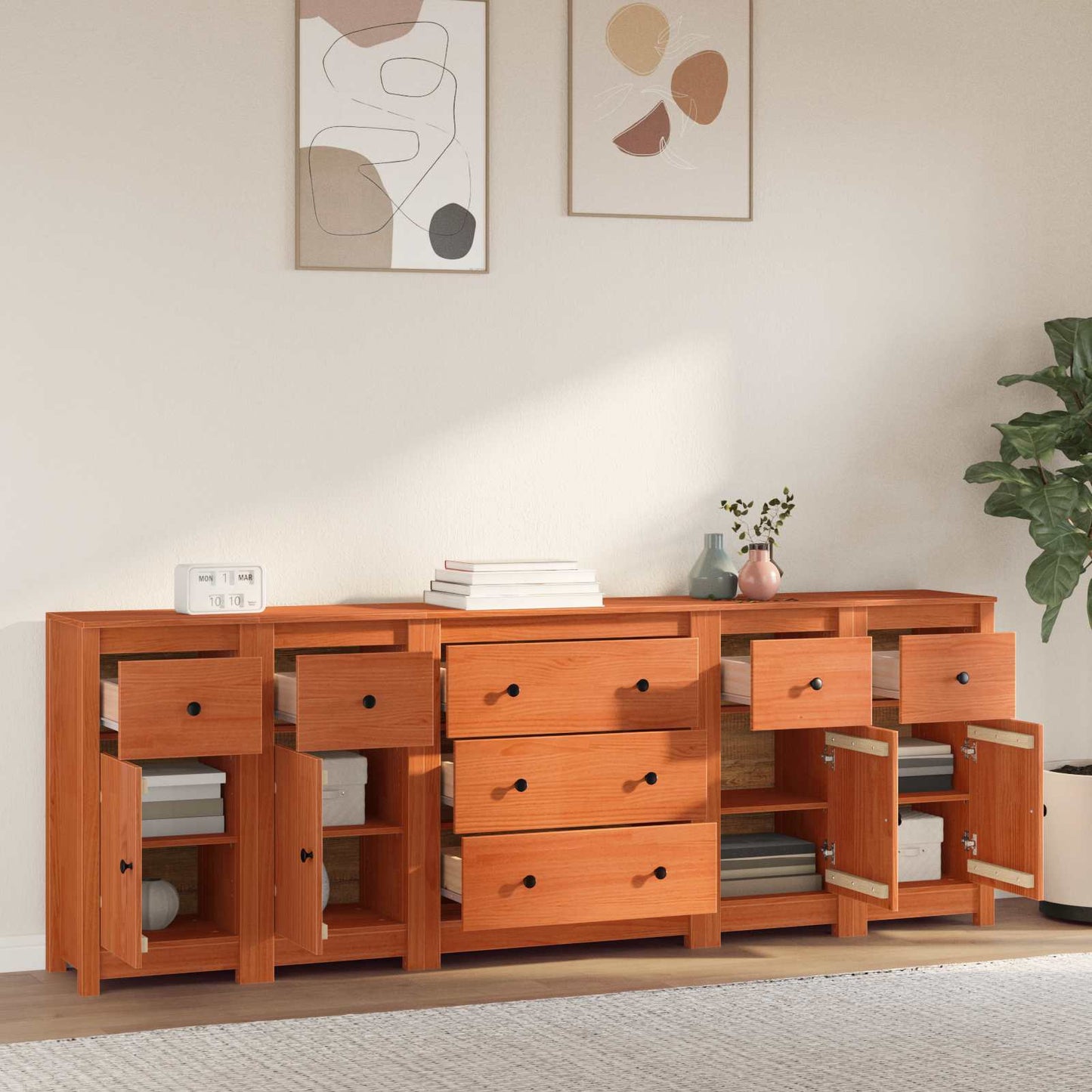 Sideboard 5 stk. VoksBrun 226 x 35 x 80 cm Massivt fyrretræ