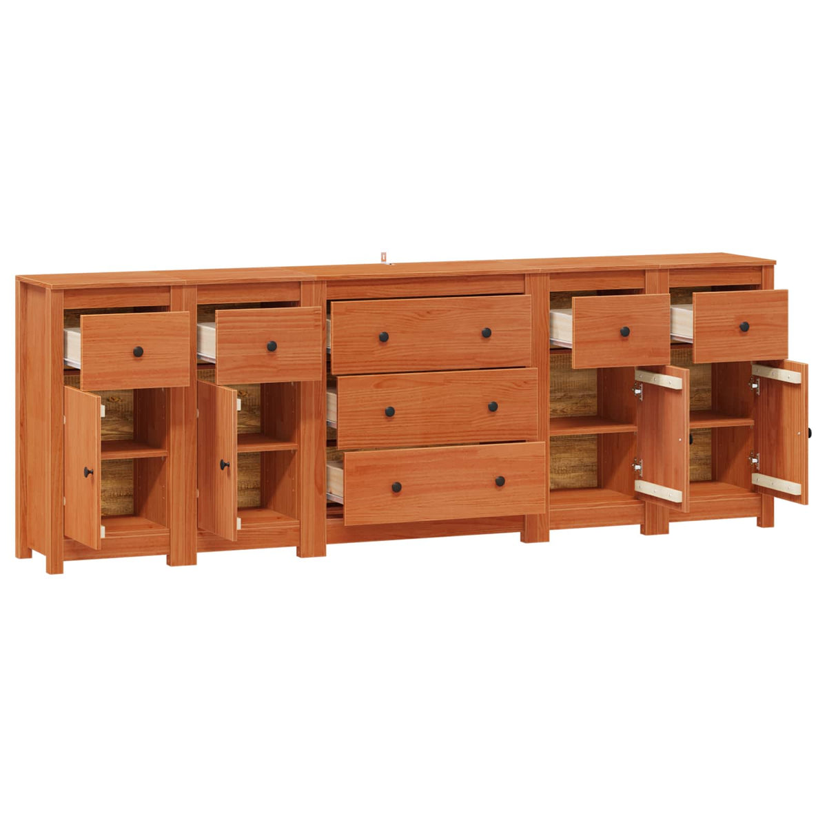 Sideboard 5 stk. VoksBrun 226 x 35 x 80 cm Massivt fyrretræ