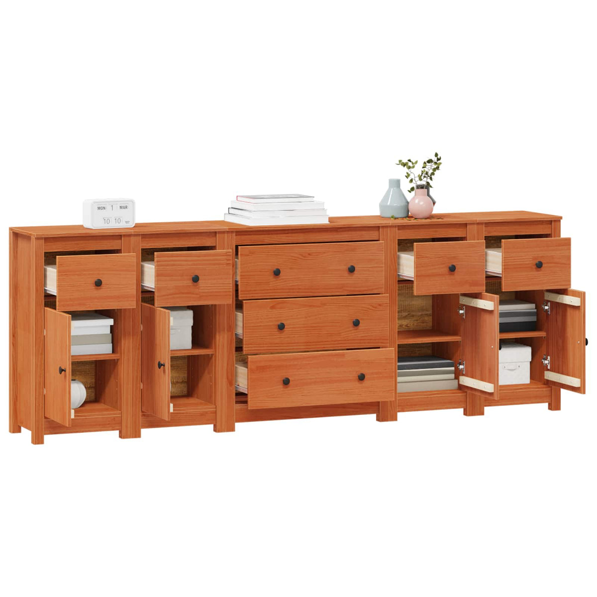 Sideboard 5 stk. VoksBrun 226 x 35 x 80 cm Massivt fyrretræ