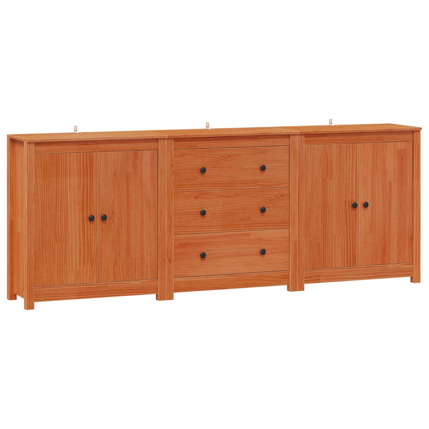 Sideboard 3 stk. VoksBrun 210 x 35 x 80 cm Massivt fyrretræ