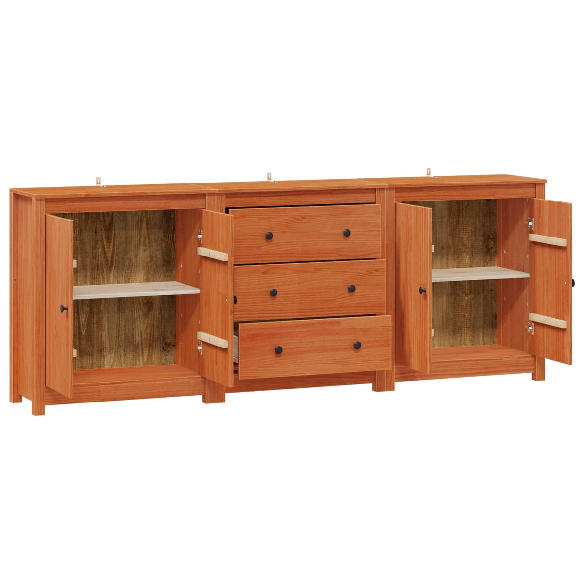 Sideboard 3 stk. VoksBrun 210 x 35 x 80 cm Massivt fyrretræ
