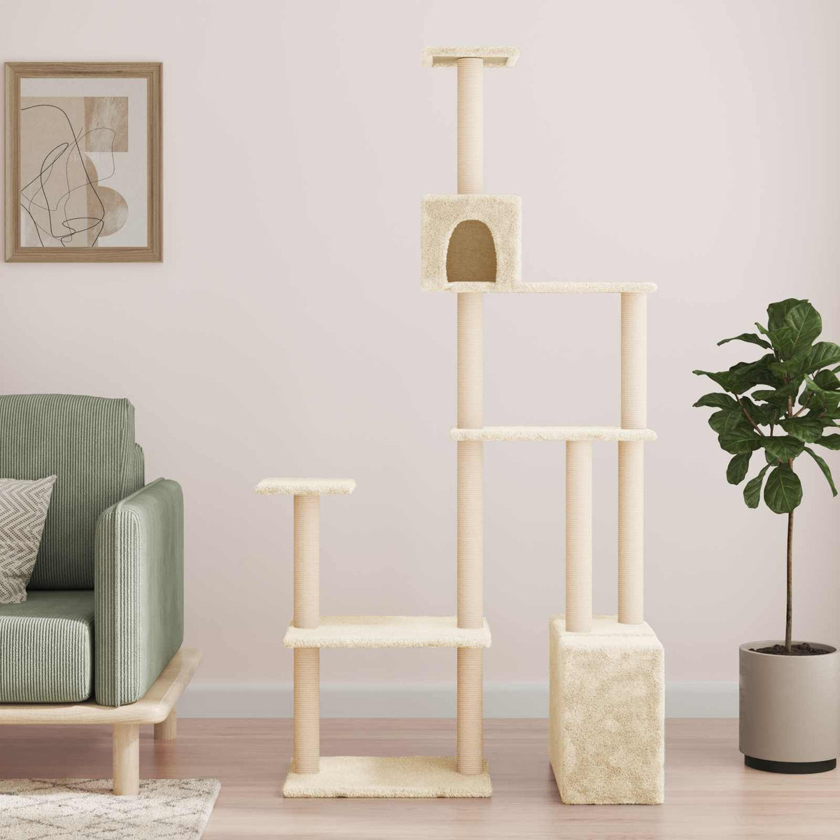 Kattetræ med sisal klatreposter Cremefarvet 177,5 cm