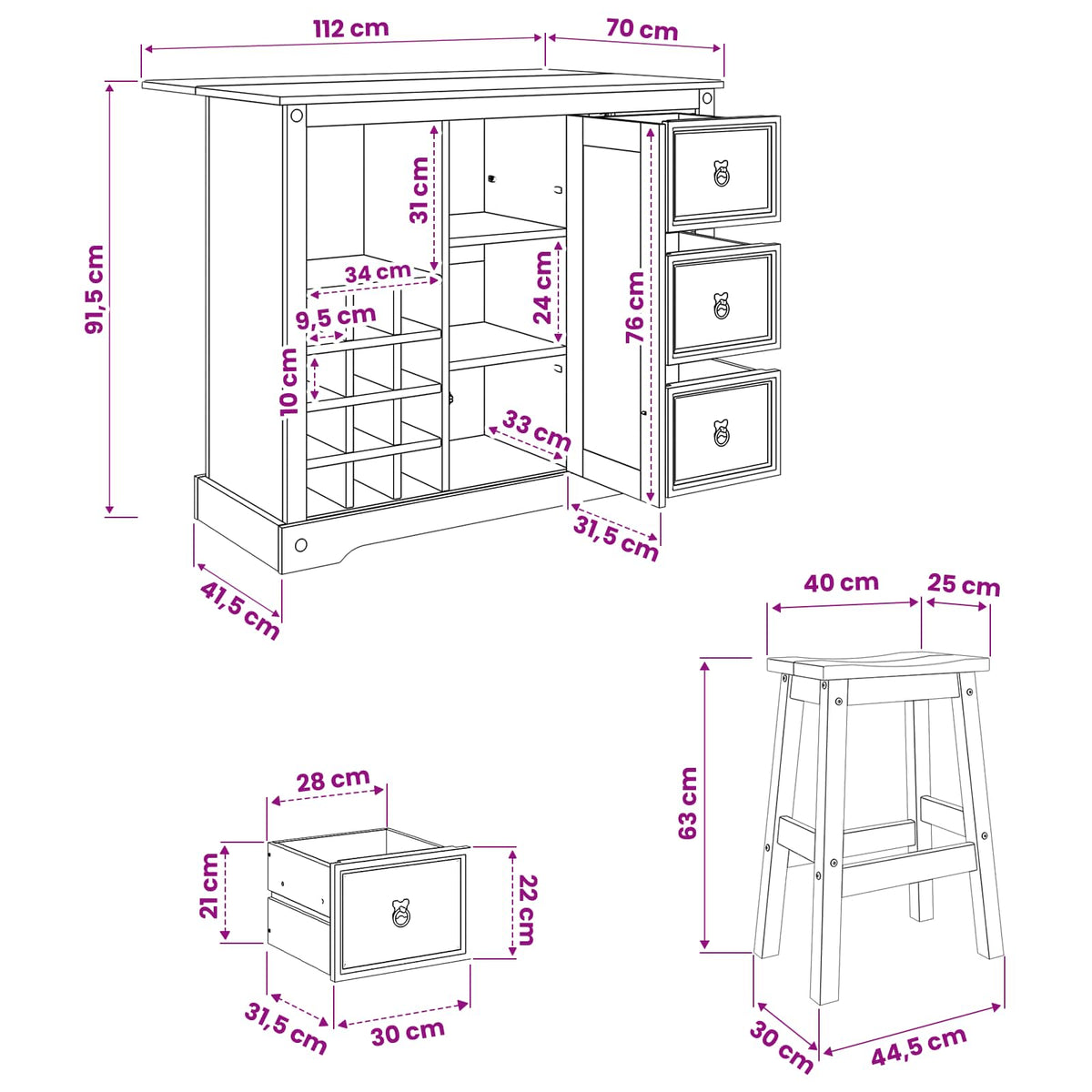 Køkkenopbevaring 2 stk. Honning Voks 112 x 77 x 90 cm