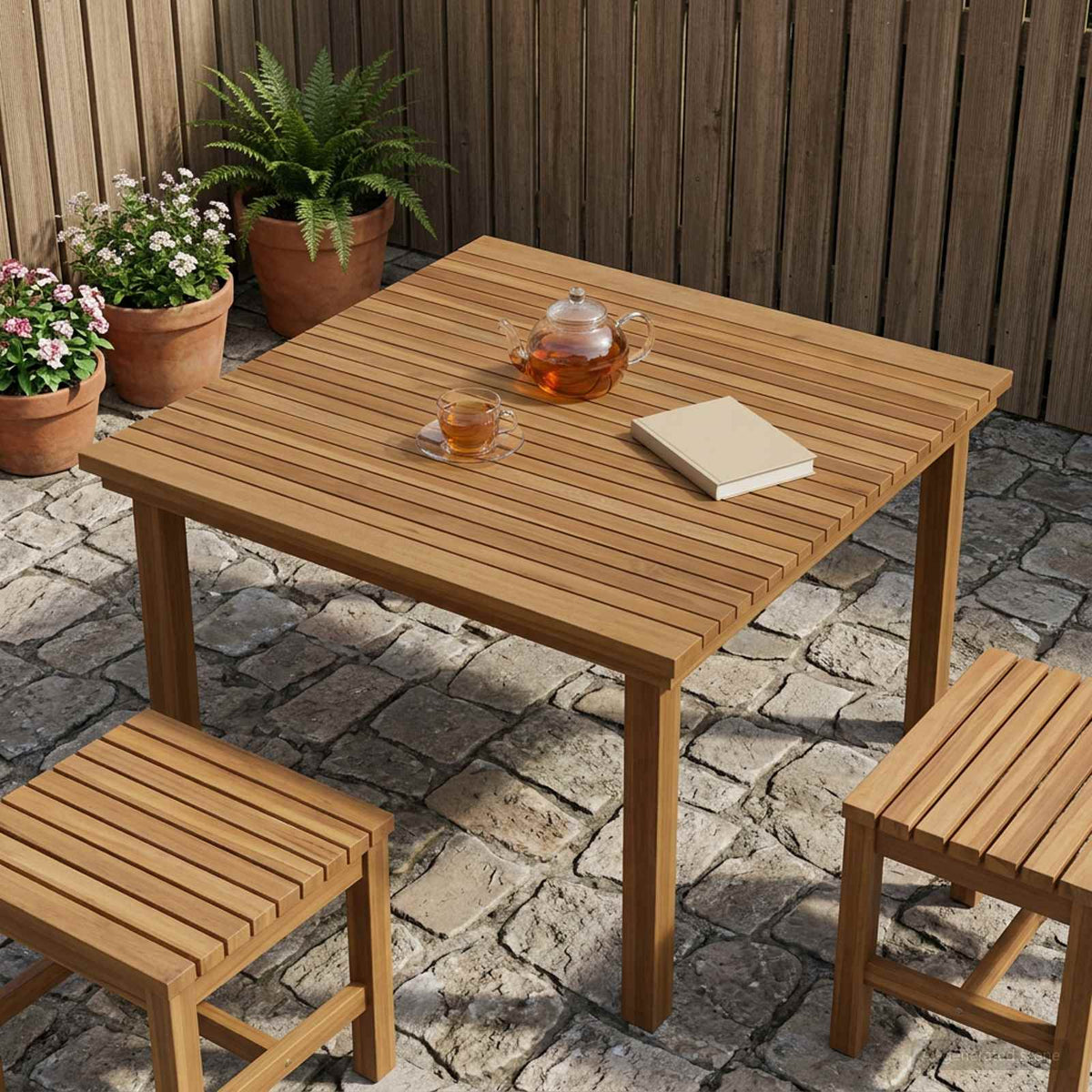 Bordplade 90 x 90 x 3,5 cm Firkantet Massiv Teaktræ Naturfarvet