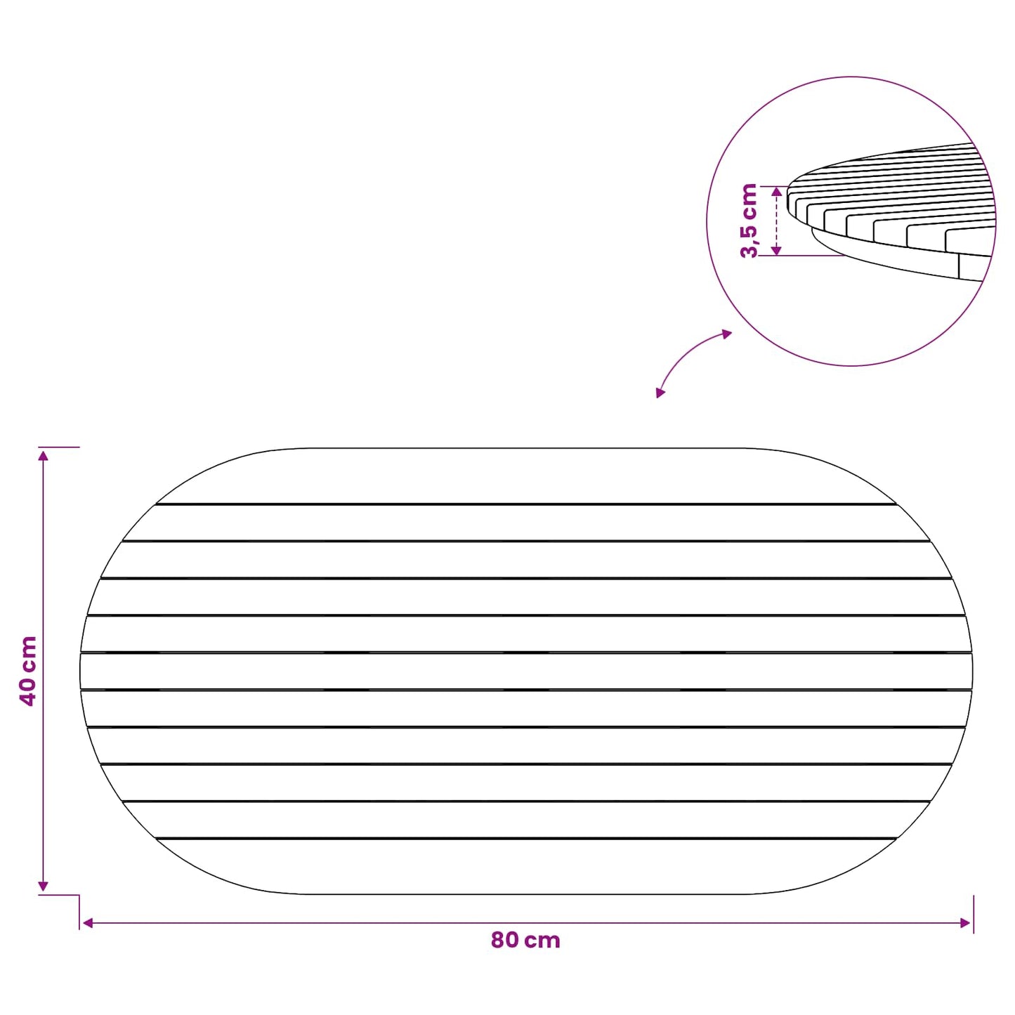 Bordplade 80 x 40 x 3,5 cm Oval Massiv Teaktræ Naturfarvet