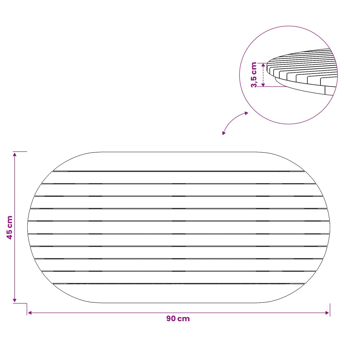 Bordplade 90 x 45 x 3,5 cm Oval Massiv Teaktræ Naturfarvet