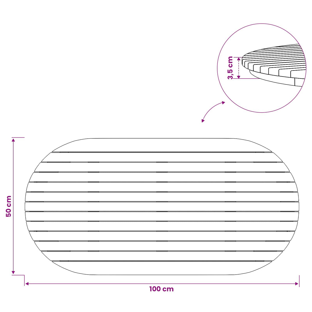 Bordplade 100 x 50 x 3,5 cm Oval Massiv Teaktræ Naturfarvet