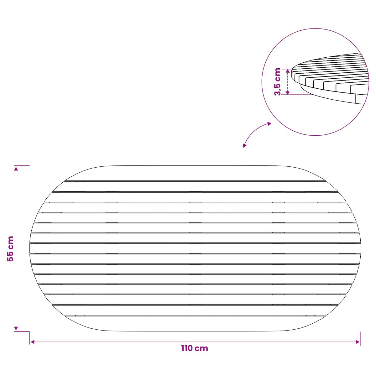 Bordplade 110 x 55 x 3,5 cm Oval Massiv Teaktræ Naturfarvet
