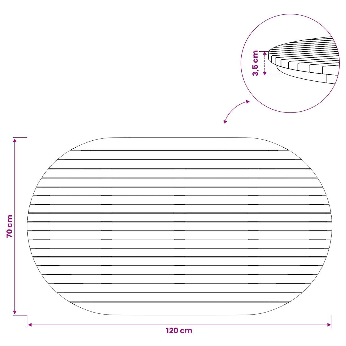 Bordplade 120 x 70 x 3,5 cm Oval Massiv Teaktræ Naturfarvet