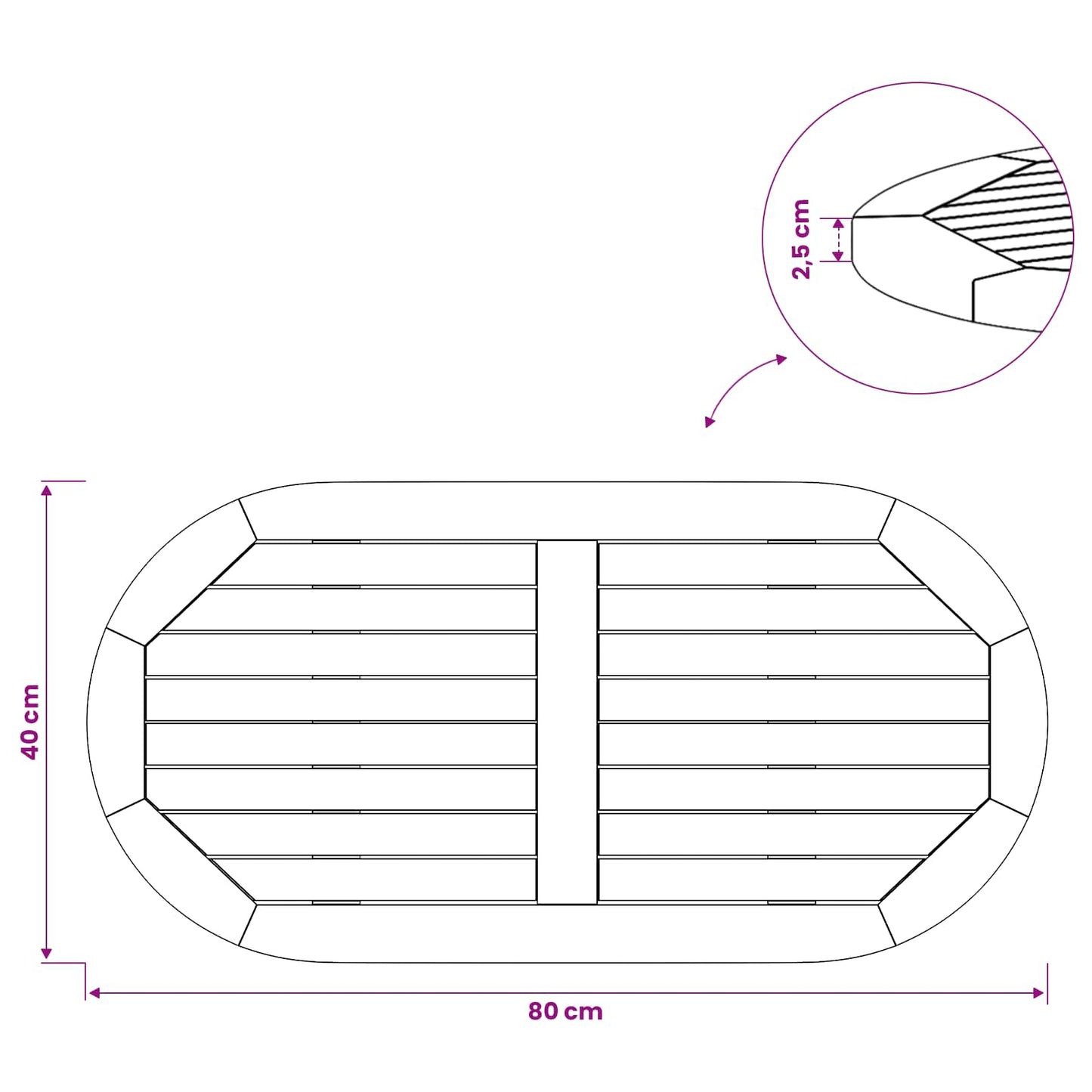 Bordplade 80 x 40 x 2,5 cm Oval Massiv Teaktræ Naturfarvet