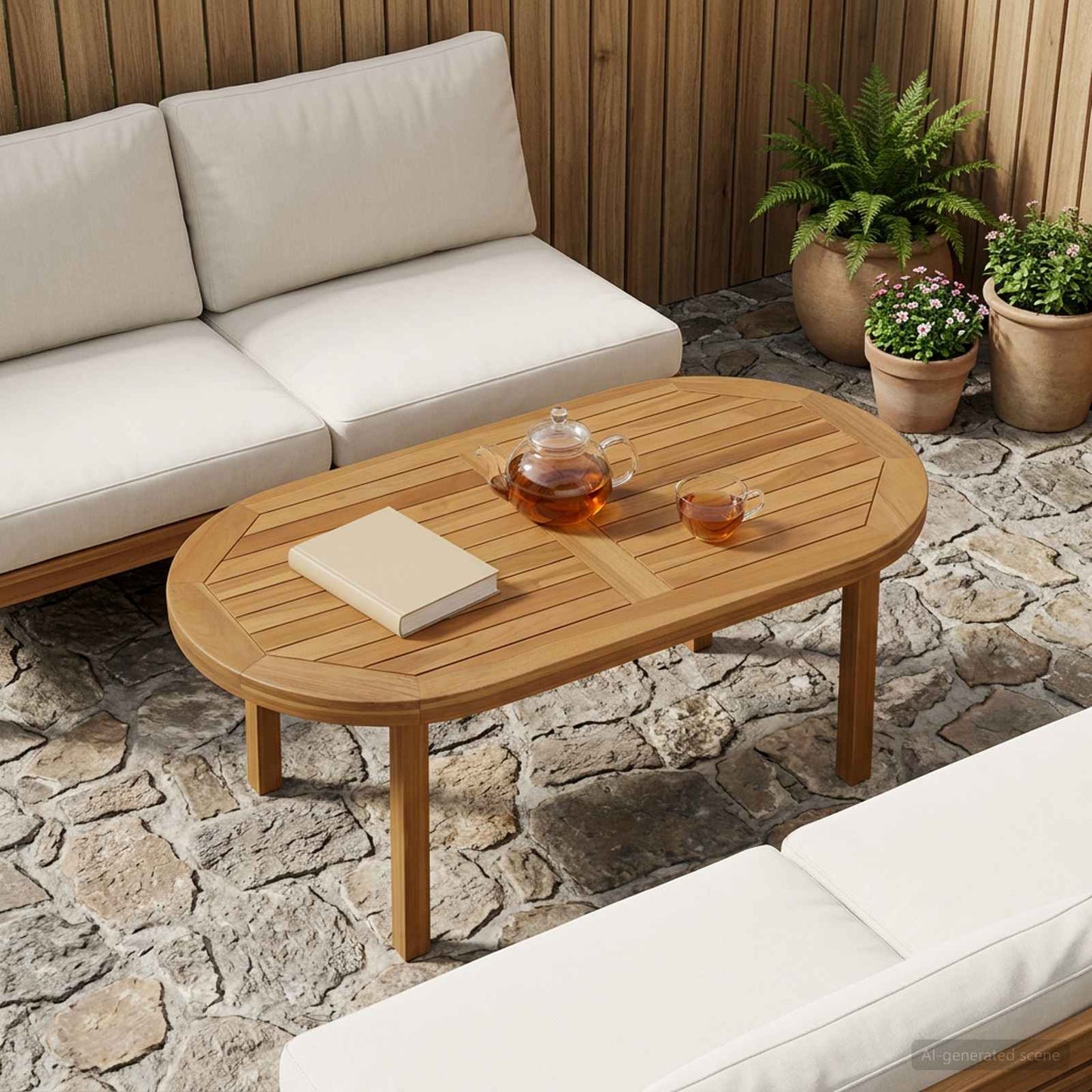Bordplade Oval Massiv Teaktræ Naturfarvet