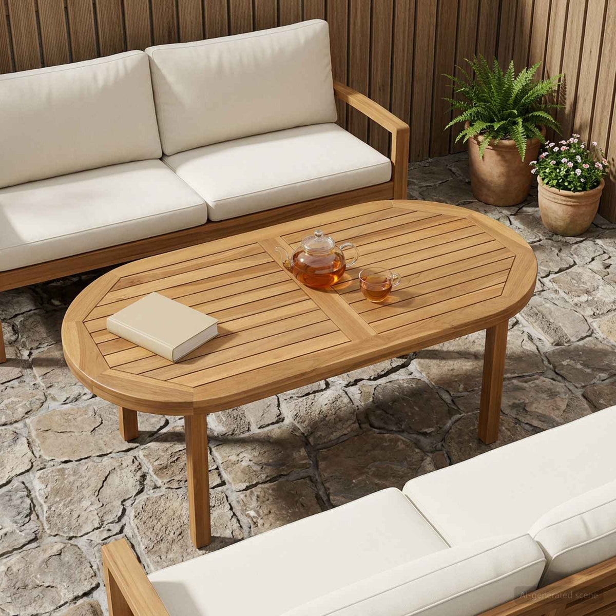 Bordplade Oval Massiv Teaktræ Naturfarvet