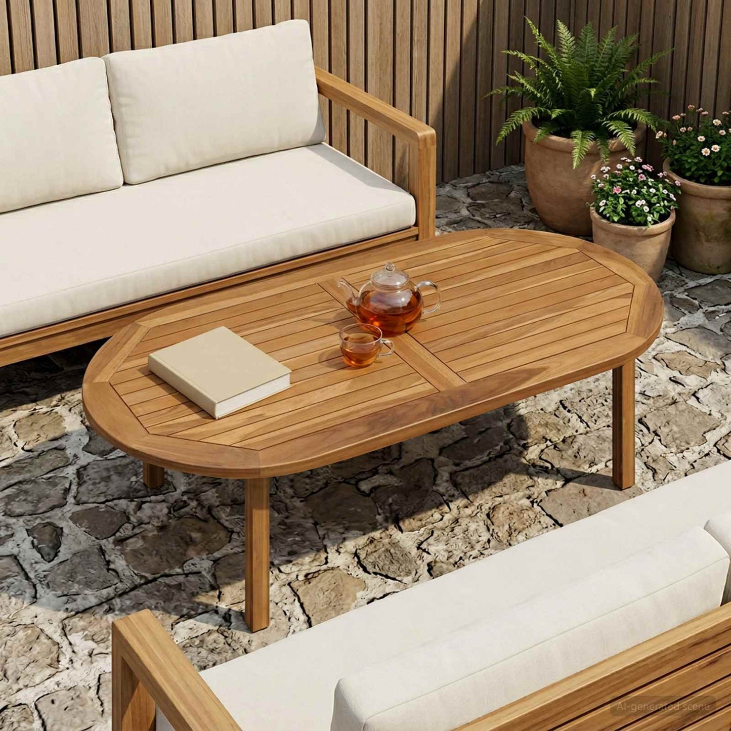 Bordplade Oval Massiv Teaktræ Naturfarvet