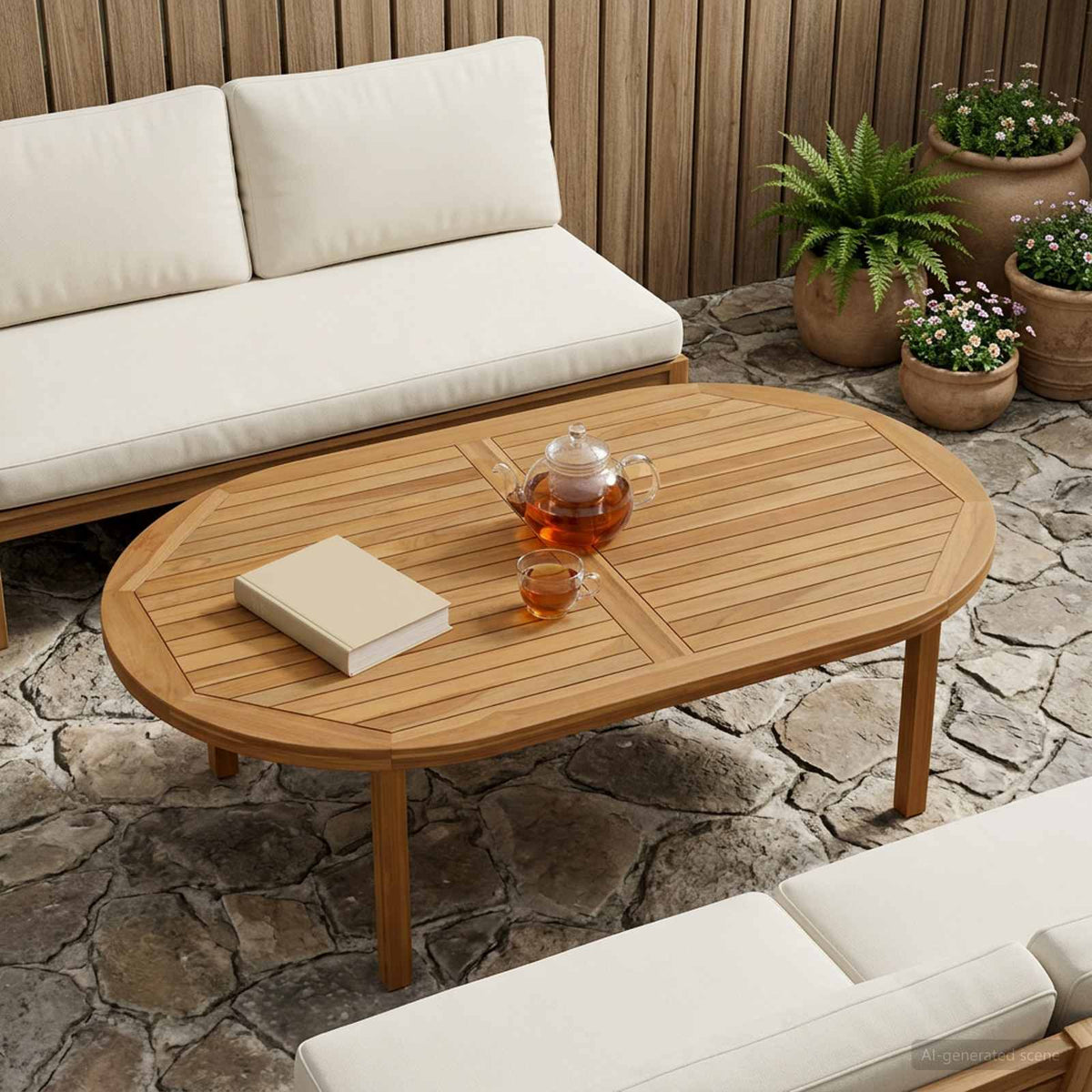 Bordplade Oval Massiv Teaktræ Naturfarvet
