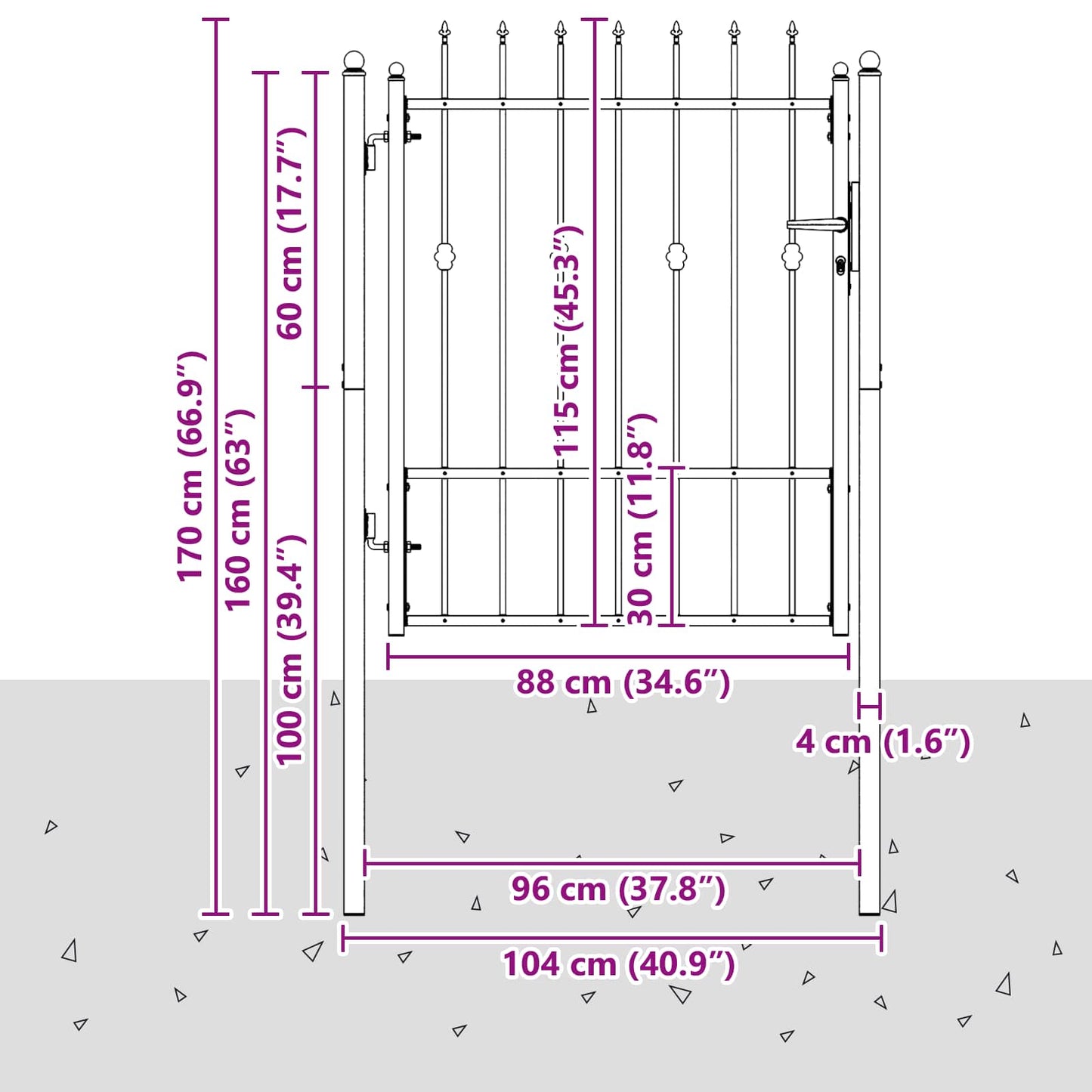 Hegnport ASTEN 100 x 125 cm Metal Sort Låses