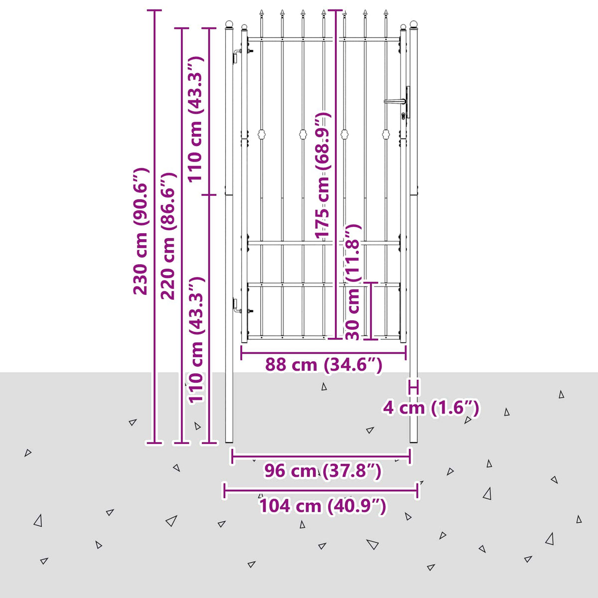 Hegnport ASTEN 100 x 175 cm Metal Sort Låses
