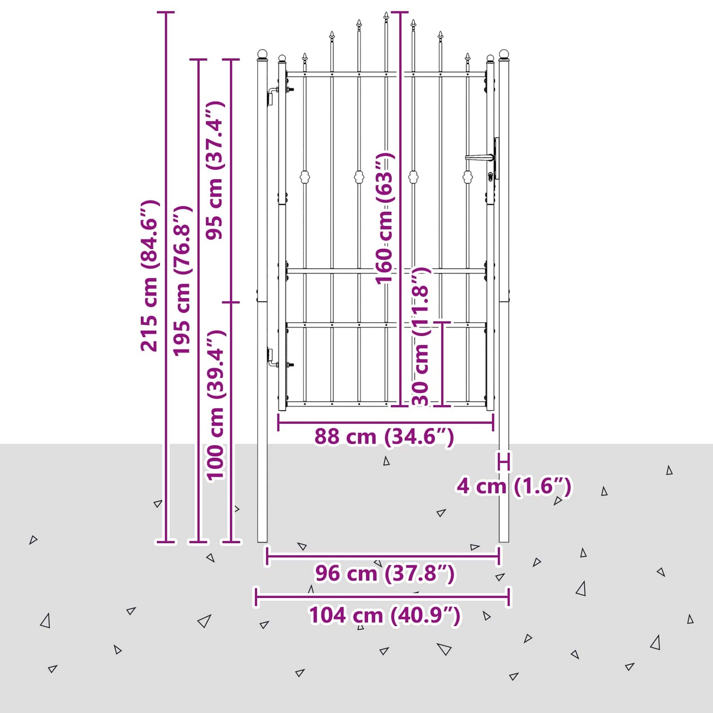 Hegnport ASTEN 100 x 150 cm Metal Sort Låses