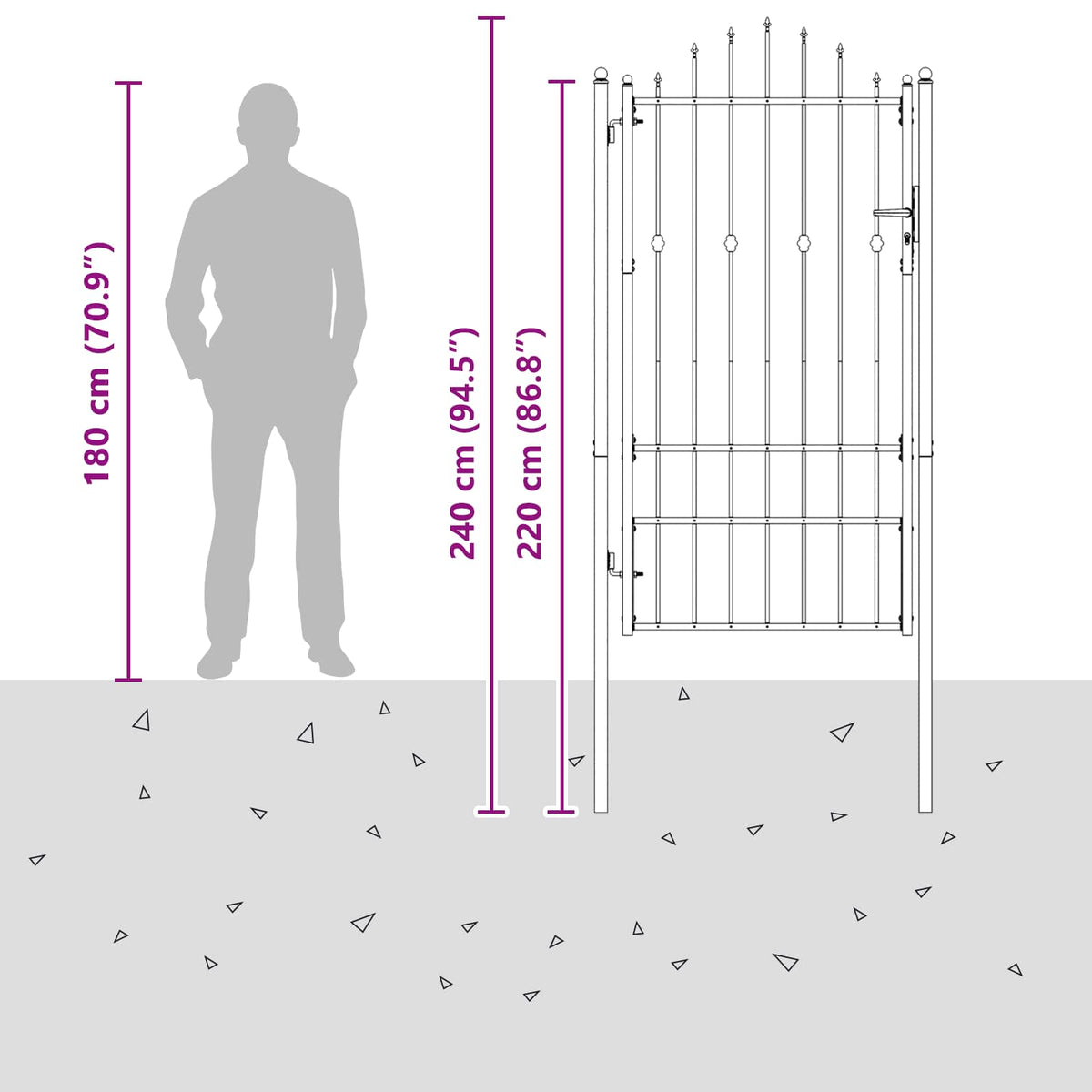 Hegnport ASTEN 100 x 175 cm Metal Sort Låses