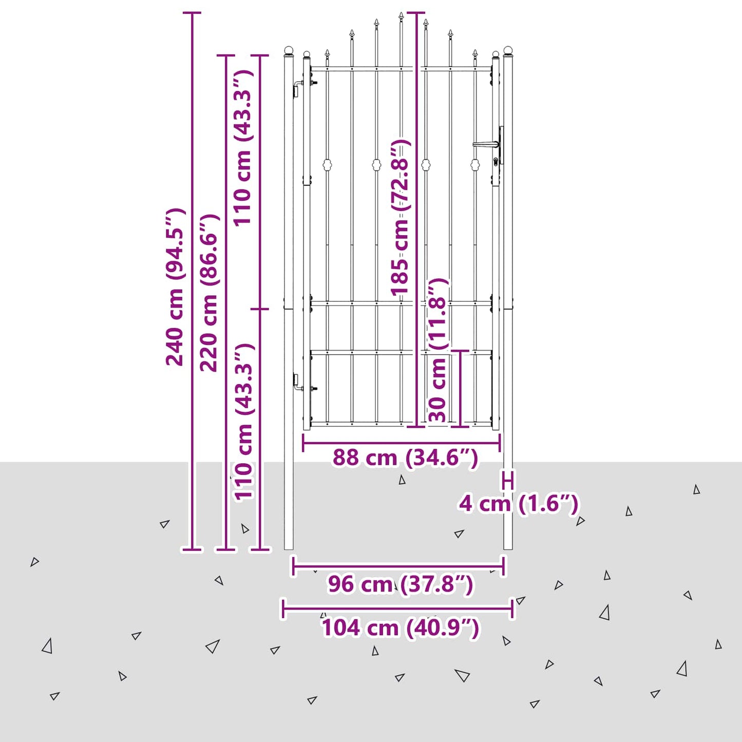 Hegnport ASTEN 100 x 175 cm Metal Sort Låses
