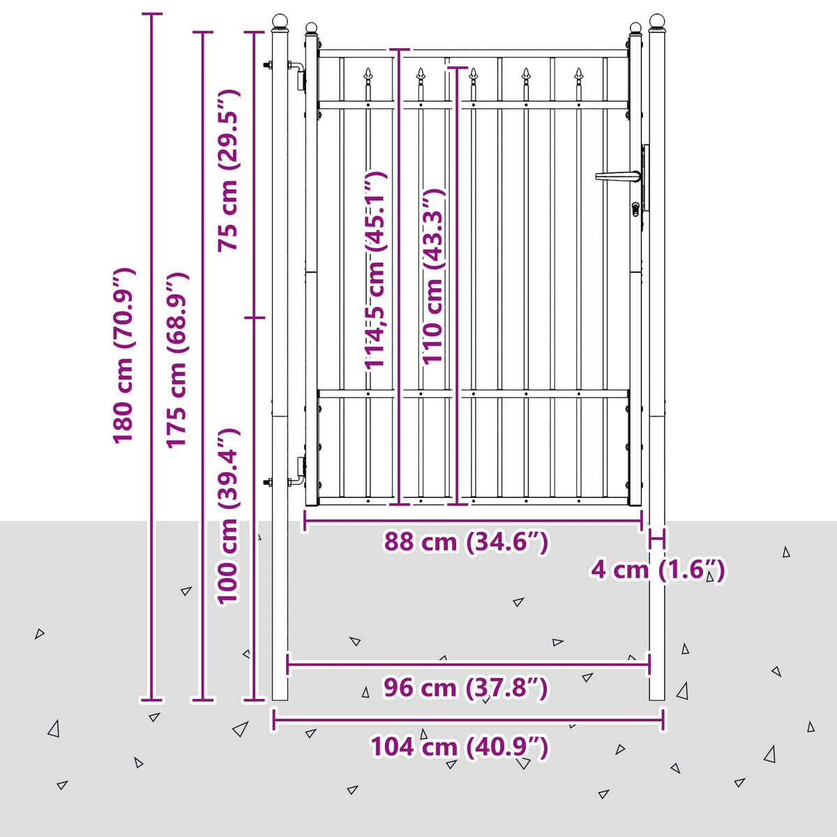 Hegnport BAARLO 100 x 125 cm Metal Sort Låses