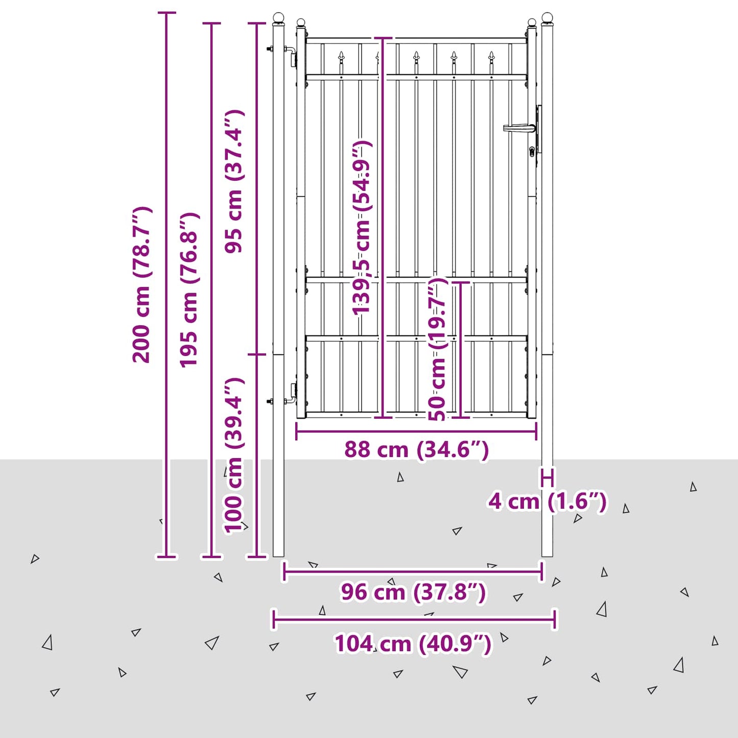 Hegnport BAARLO 100 x 150 cm Metal Sort Låses