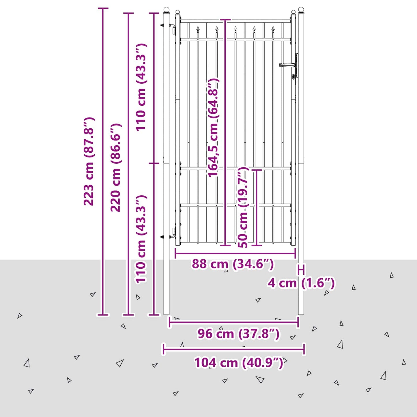 Hegnport BAARLO 100 x 175 cm Metal Sort Låses