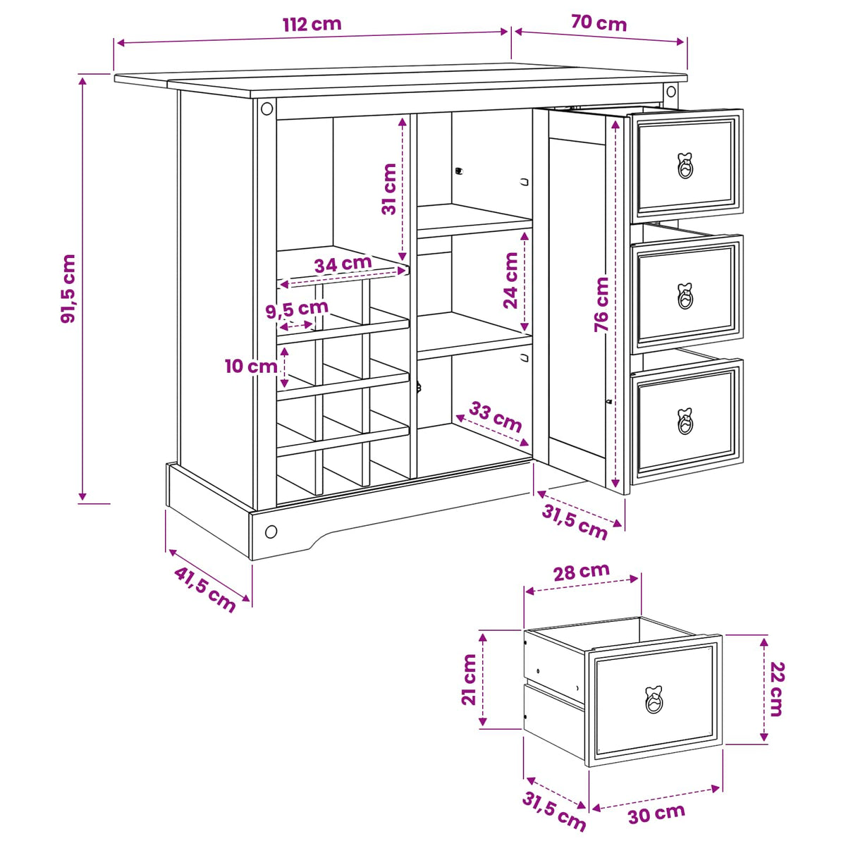 Køkkenopbevaring Hvid og Honning Voks 112 x 70 x 91,5 cm