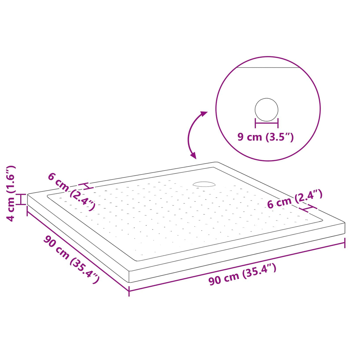 Brusebund Tray med Dots 90 x 90 x 4 cm ABS Sort